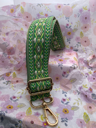 Adjustable Length  Shades of Green  Beige Guitar Purse Strap
