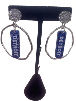 Silver Metal Detroit Sport Circle Earrings