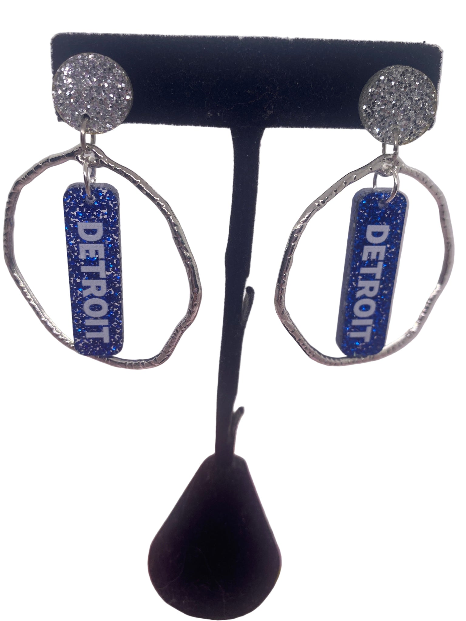 Silver Metal Detroit Sport Circle Earrings