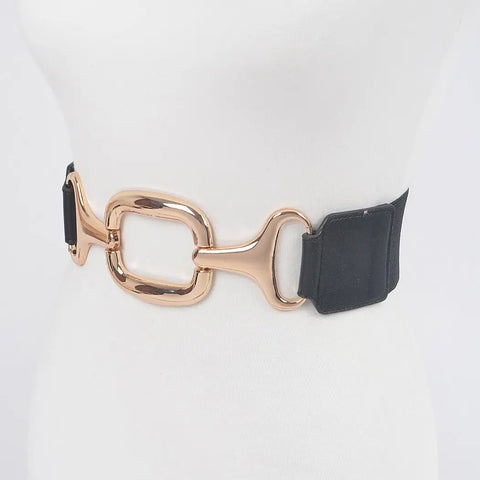 Metal Buckle Black Stretch Waist Belt
