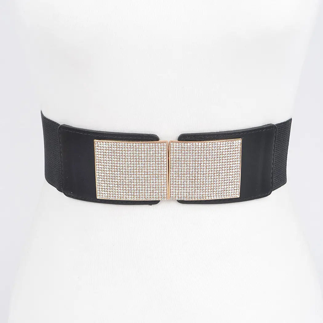 Black Rhinestone Metal Buckle Belt