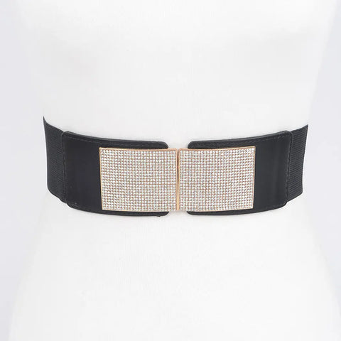 Black Rhinestone Metal Buckle Belt