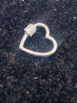 Silver Tone Heart Caribiner w/Rhinestones