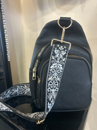 Black  Interchangeable Strap Boho Sling Bag Purse
