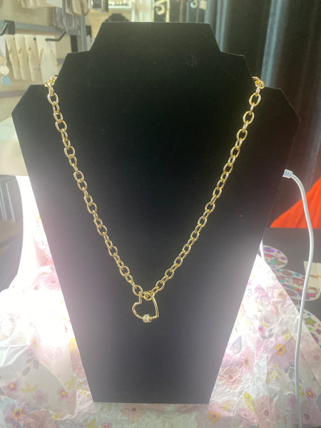 Gold Tone 18 inch Necklace w Heart Carabiner