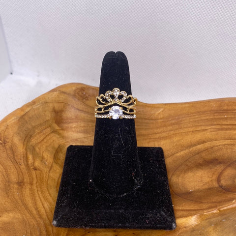 Gold Tone Rhinestone Crown Ring