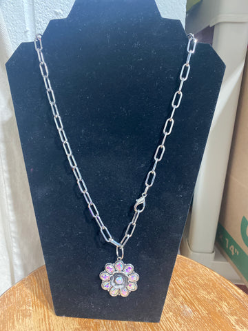 Custom Made Crystal Flower 24 inch Charm Necklace