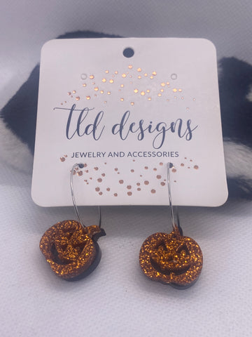 Custom Orange Black Halloween Pumpkin Earrings