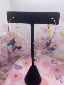 Aurora Borealis Purple Butterfly Hoop Earrings