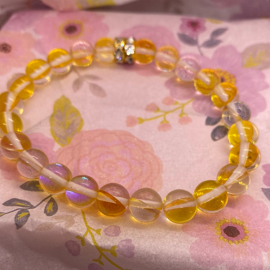 Yellow Shiny Bead Stretch Bracelet