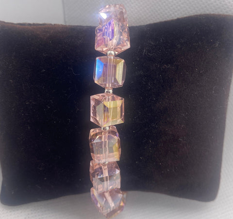 Baby Pink Cube Glass Bracelet w Magnetic Closure