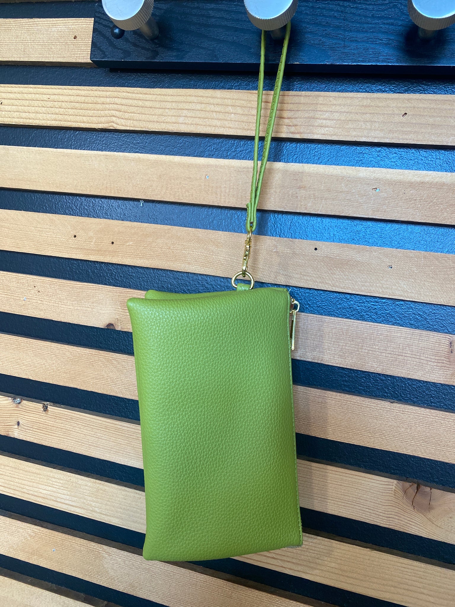 Monogrammable Three Compartment Wristlet Crossbody Purse Green