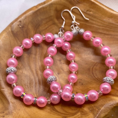 Pale Pink & Silver Custom Loop Earrings