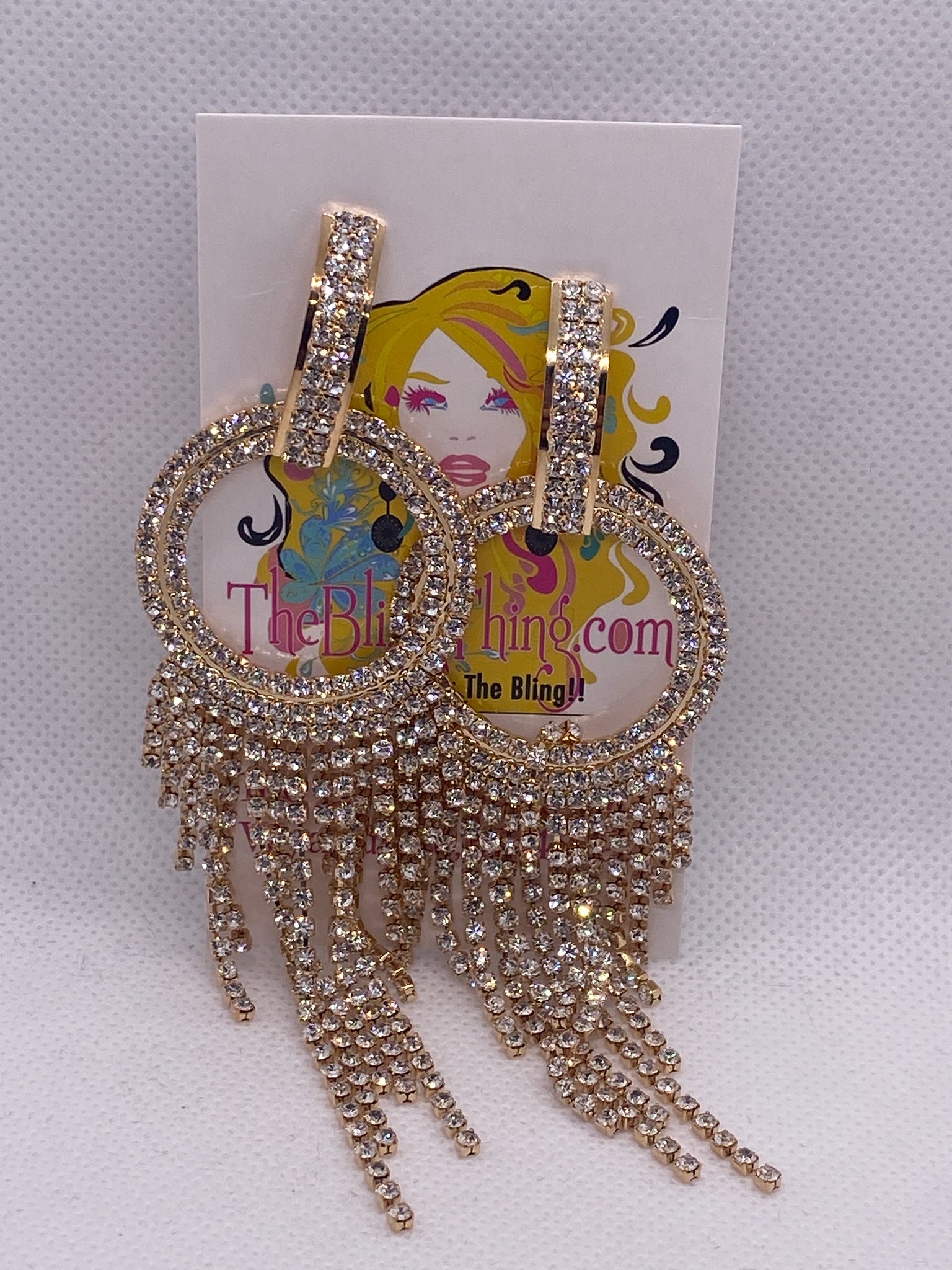 Gold Tone Rhinestone Fringe Earrings