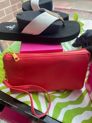 Monogrammable 3 Compartment Crossbody Wristlet Coral Pink
