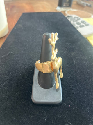 Gold Reindeer Statement Ring Christmas Holiday Jewelry