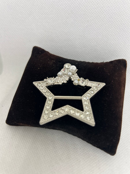 Silver Star Faux Pearl Rhinestone T Shirt Clip
