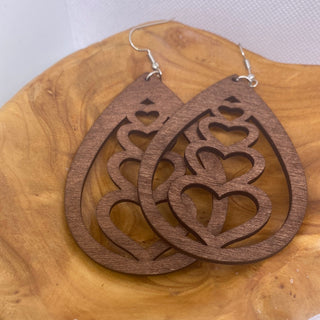 Brown Heart Lightweight Wood Dangle Earring