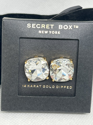 Secret Box 14k Gold Dipped Post Clear Stud Earrings