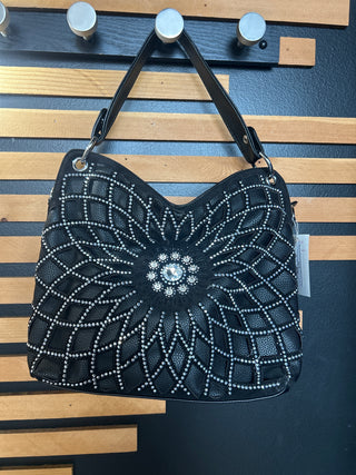 Black Rhinestone Sunburst Pattern Hobo Purse