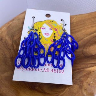 Navy Blue Acrylic Fringe  Dangle Earrings