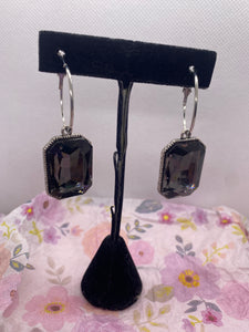 Custom Gray Black Stone Hoop Earrings