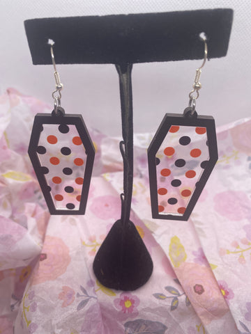 Black Orange Polka Dot Casket Shape Earrings