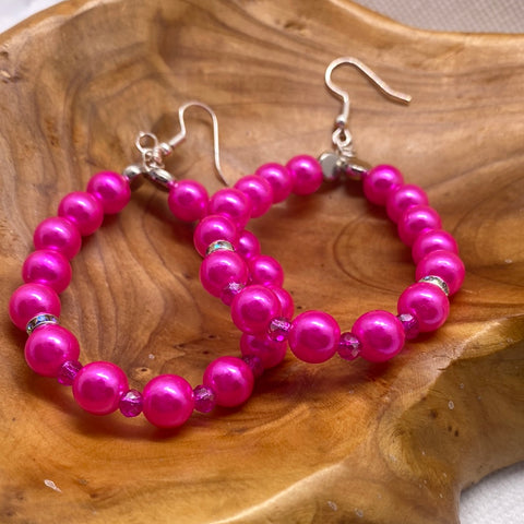 Custom Hot Pink Loop Bead Earrings