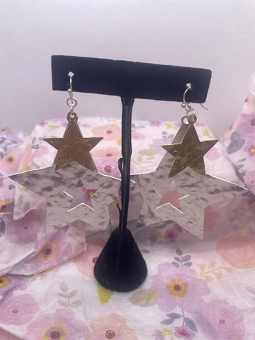 Custom Made Hammered Silver Gold Star Earrings