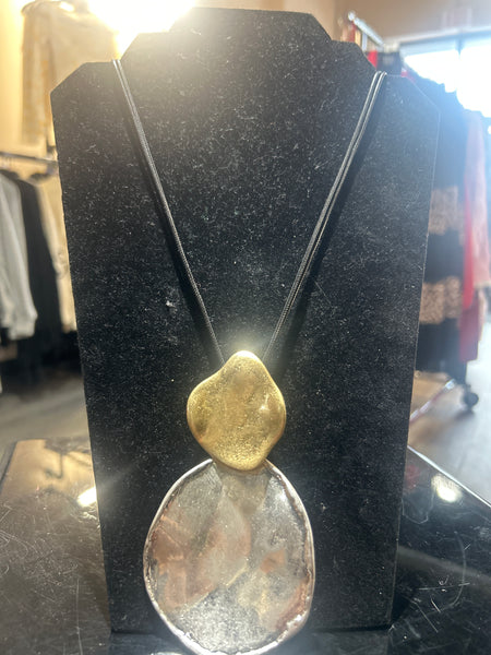 Silver and Gold Disk 39 inch Necklace