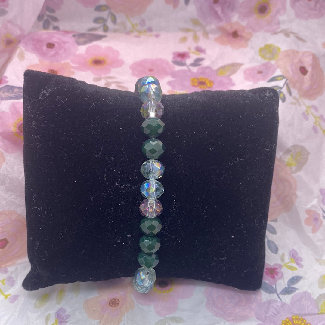 Deep Green Grey Rondelle Stretch Bracelet