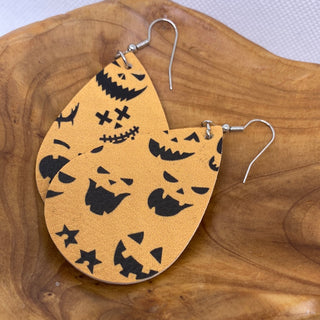 Halloween Lightweight Teardrop BLack ORange Boo Earrings