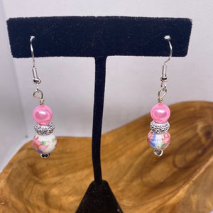 Pink Porcelain Bead Dangle Earrings