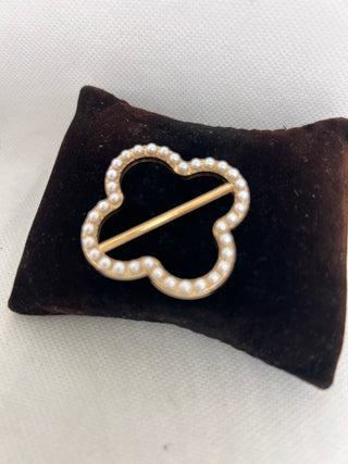 Gold Faux Pearl Fleur De Lis Rhinestone T Shirt Clip