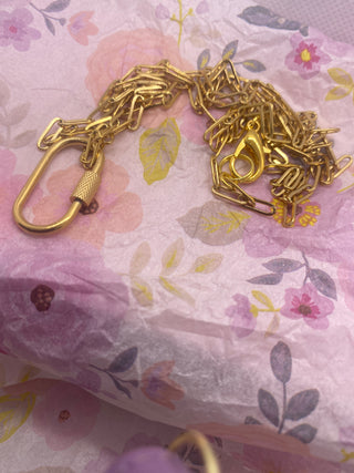 34 inch Gold Tone Paper Clip Necklace Chain w Carabiner