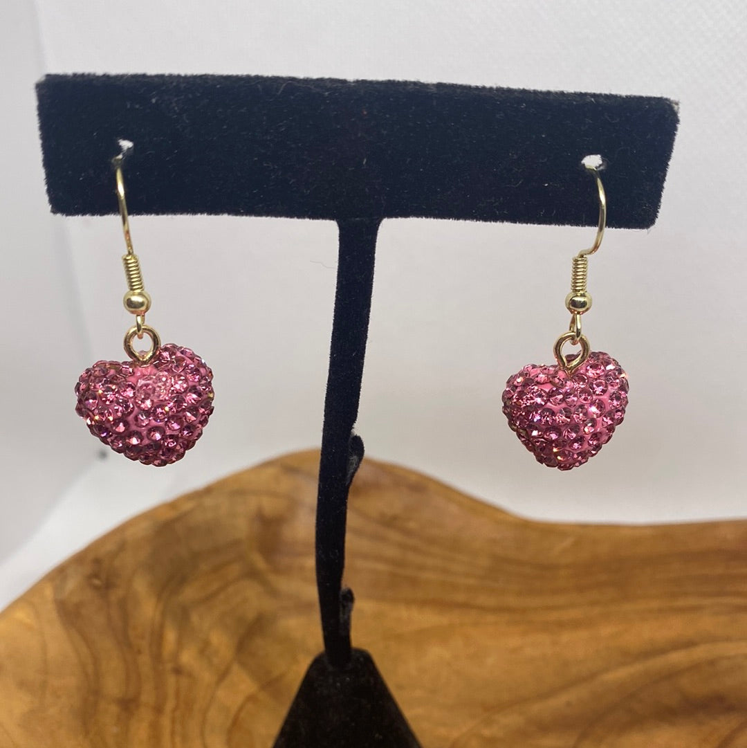 Raspberry Pink Pave Heart Earrings