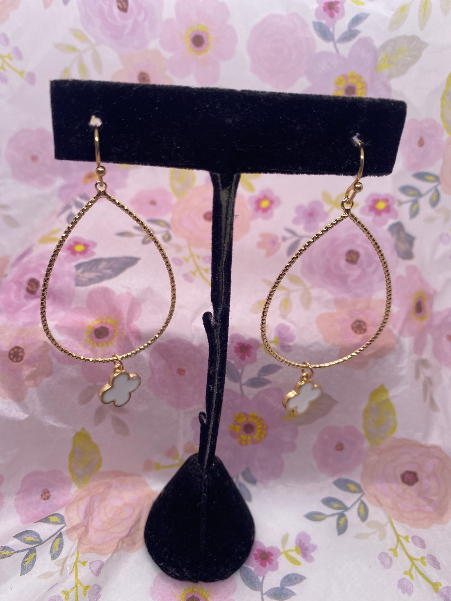 White & Gold Hoop Earrings