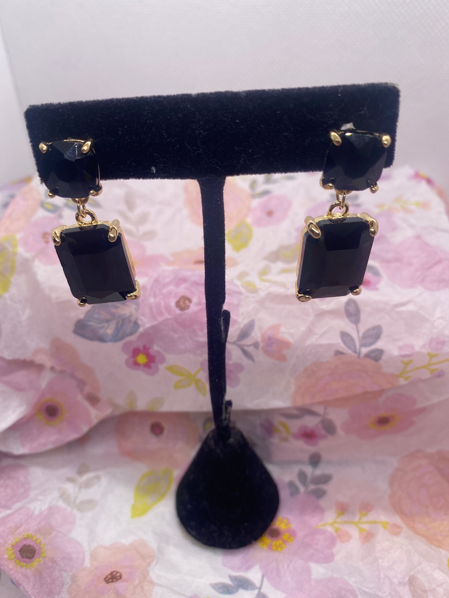 Black Rectangle Crystal Earrings
