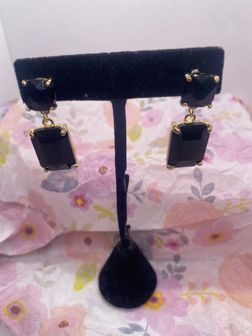 Black Rectangle Crystal Earrings