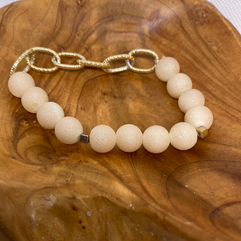 Champagne and Gold Bead Stretch Bracelet