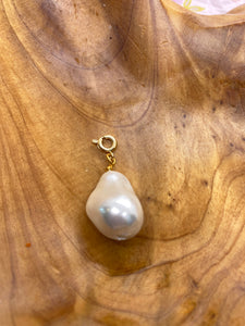 Gold Tone Wire Wrapped Baroque Pearl Charm For Necklace or Bracelet