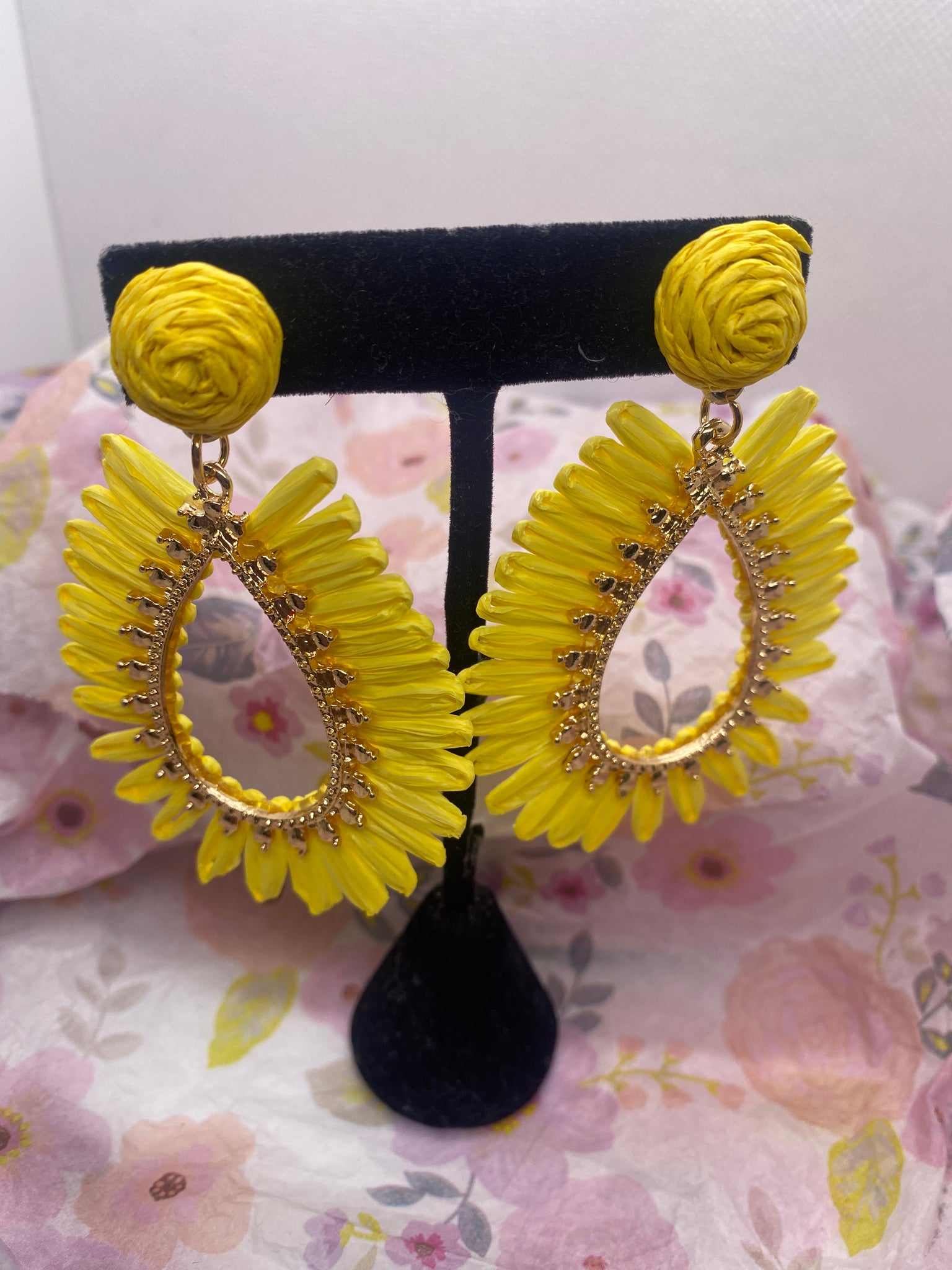 Yellow Raffia Post Earrings