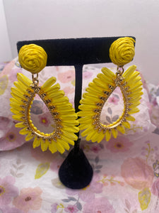 Yellow Raffia Post Earrings
