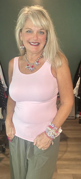 Buttery Soft Reversible V or U Neckline Seamless Tank Top Baby Pink