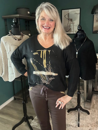 Long Sleeve Mocha Brivido V Neck Sweater Black