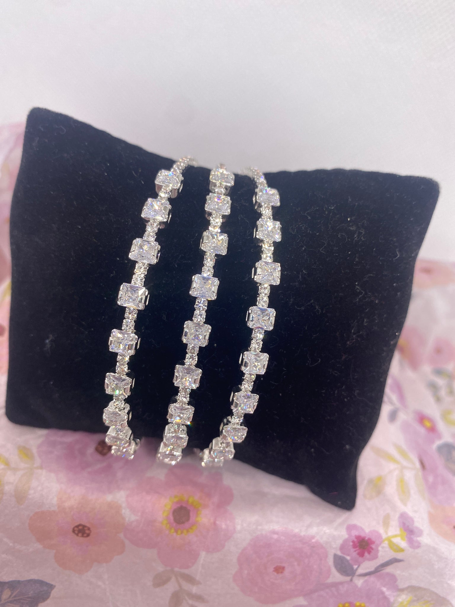 Three Row Crystal Rhinestone Cuff Bracelet