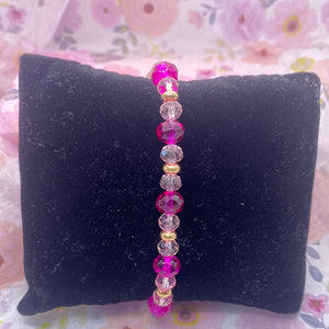 Fuschia Oval Beads Small Pink Stones Stretch Bracelet