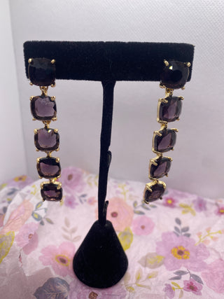 Gold Tone Amethyst Stone Post Earrings