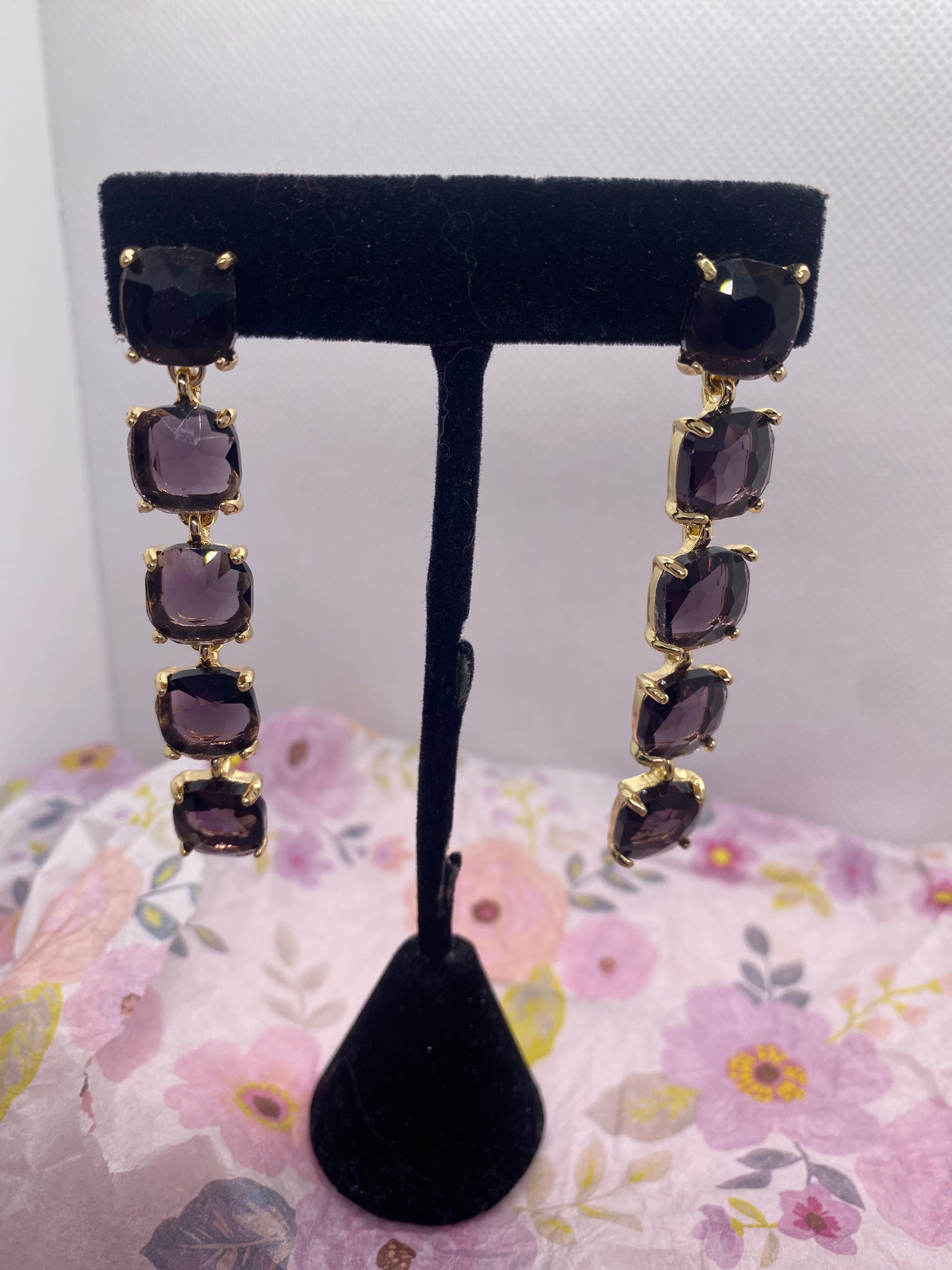 Gold Tone Amethyst Stone Post Earrings