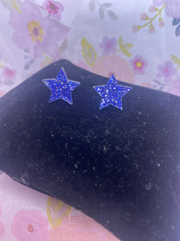 Blue Glitter Acrylic Star Hypoallergenic Nickel Free Post Earrings